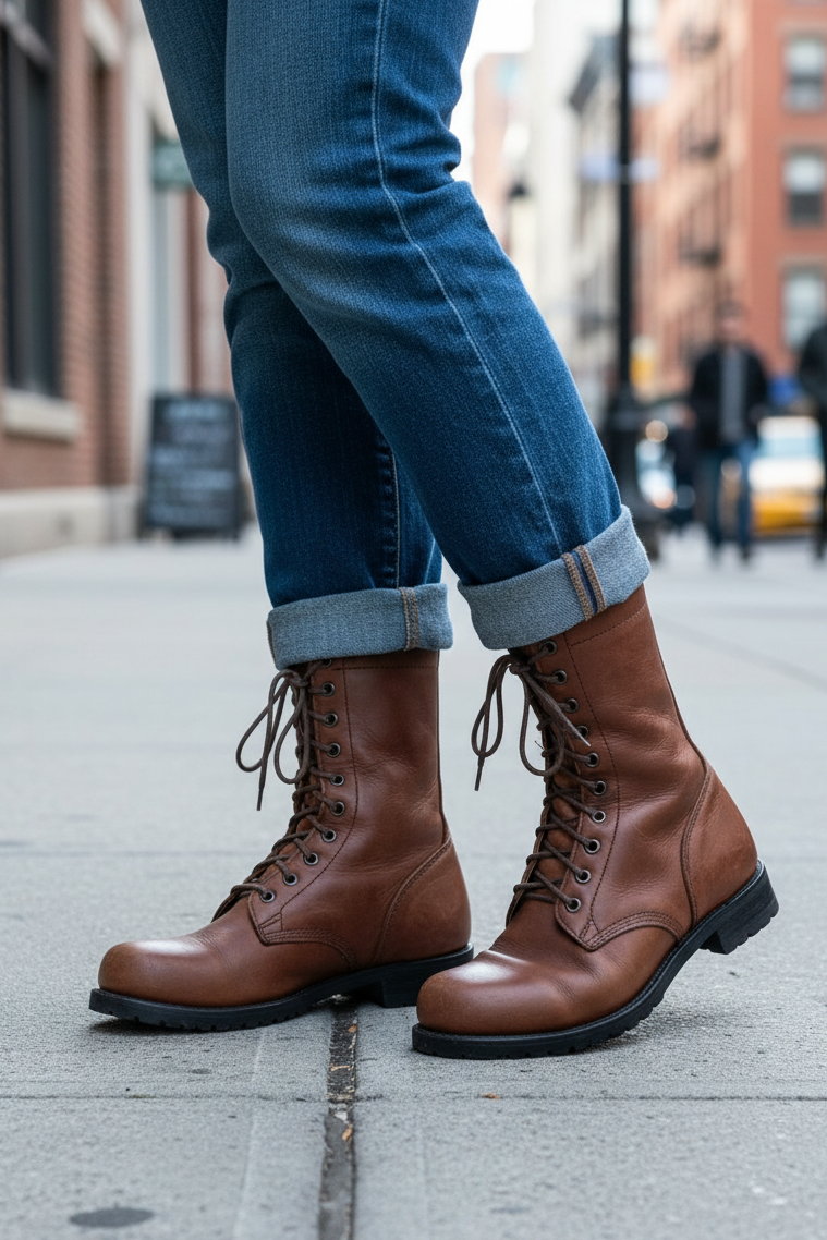 Maudlin | Women Lace Up Black Combat Boots