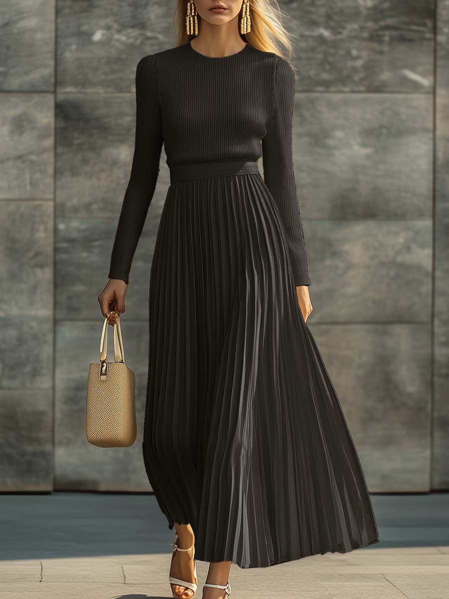 Annice | Women Ribbed Pleat Knitted Jumper Dress