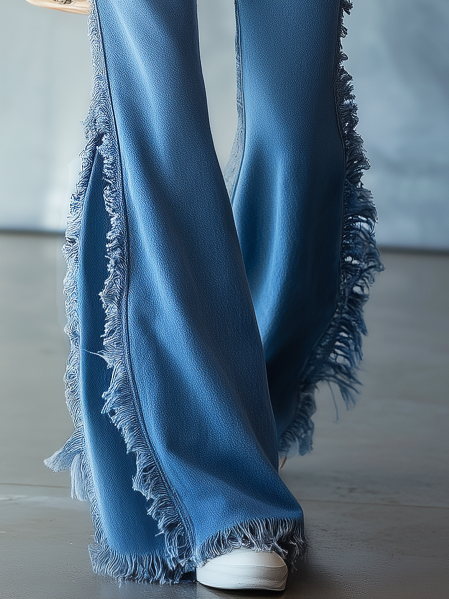 Kizzy | Women Frayed Wide Leg Flared Jeans