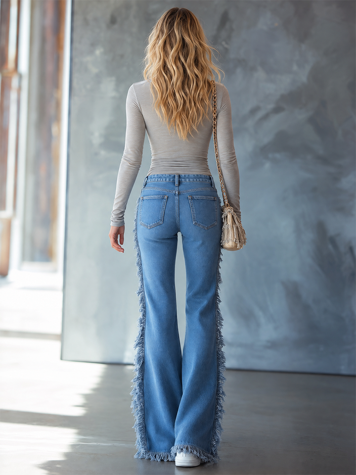 Kizzy | Women Frayed Wide Leg Flared Jeans