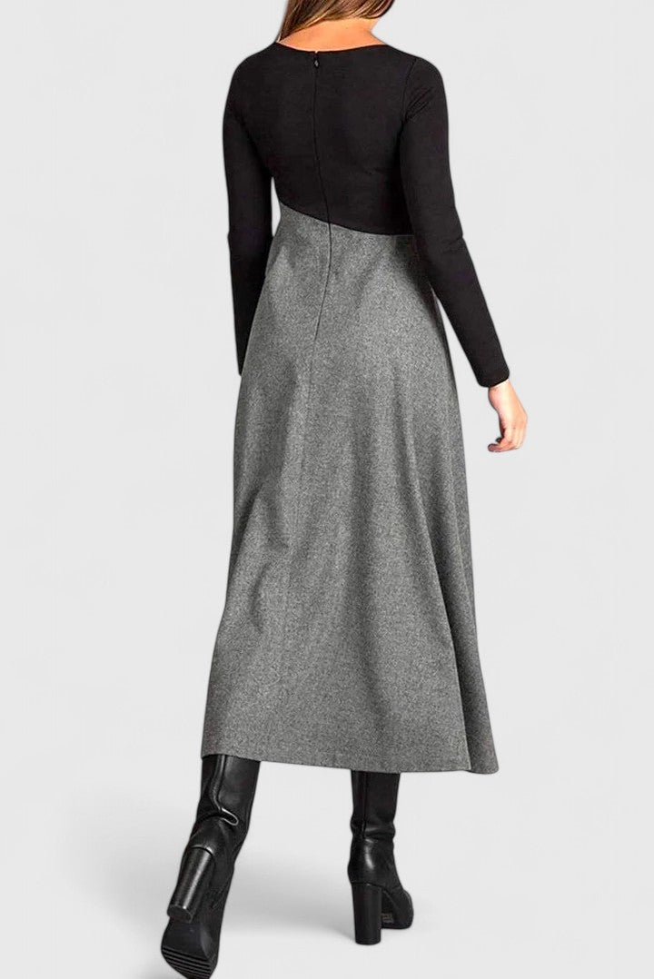 Kajsa | Women Color Block Black Maxi Dress With Sleeves