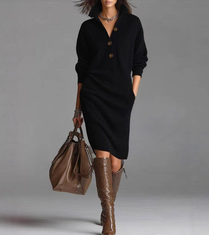 Gisla | Women Collared Button Knitted Jumper Dress