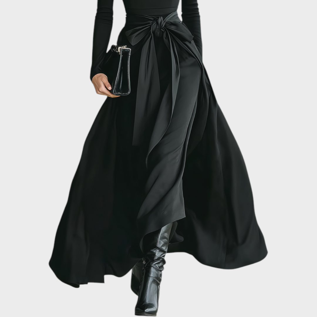 Jorunn | Women Turtleneck Bow Black Maxi Dress With Sleeves