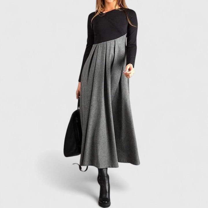 Kajsa | Women Color Block Black Maxi Dress With Sleeves