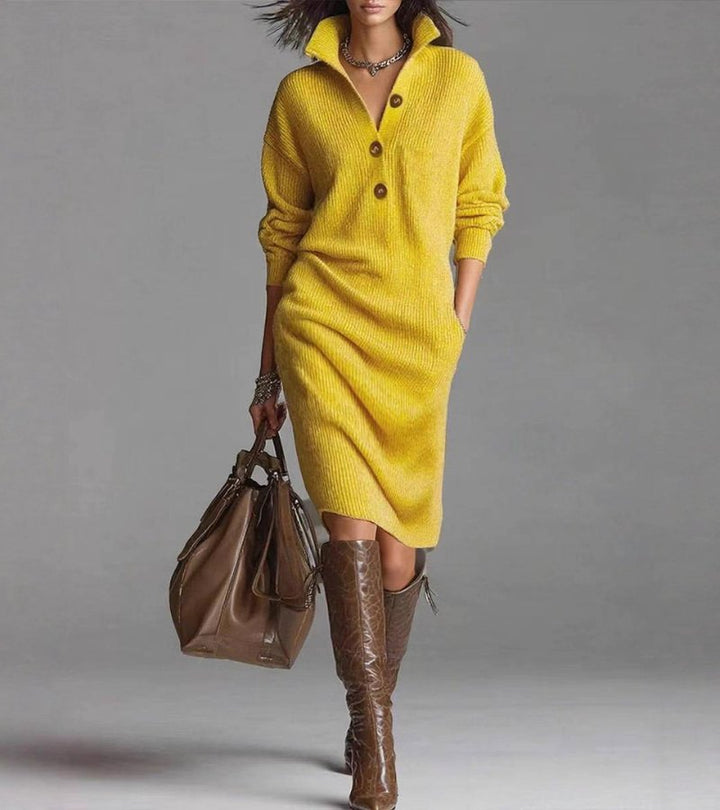 Gisla | Women Collared Button Knitted Jumper Dress