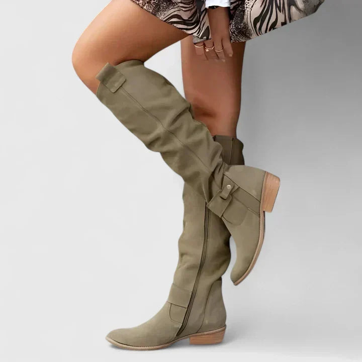 Bessie | Women Perforated Slouch Knee High Boots