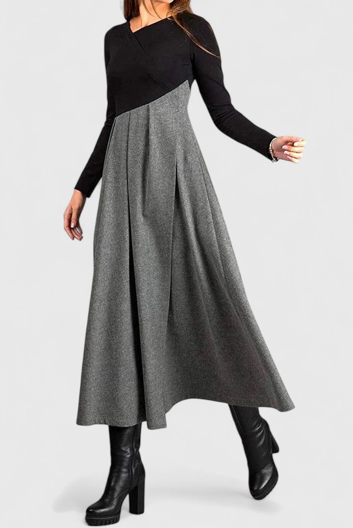 Kajsa | Women Color Block Black Maxi Dress With Sleeves