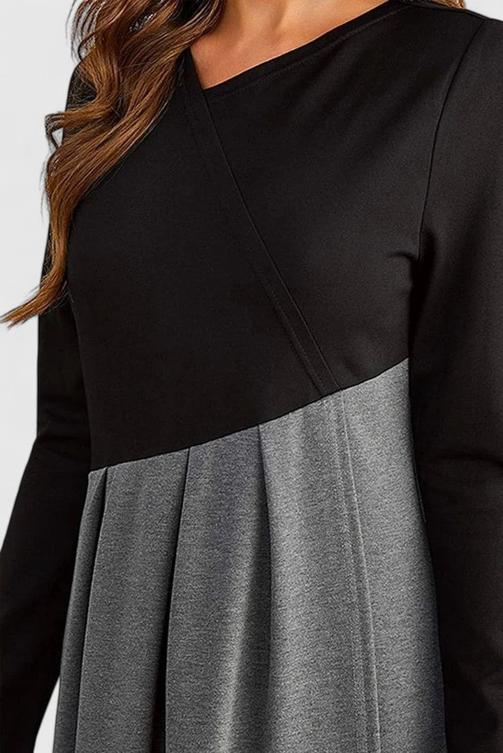 Kajsa | Women Color Block Black Maxi Dress With Sleeves