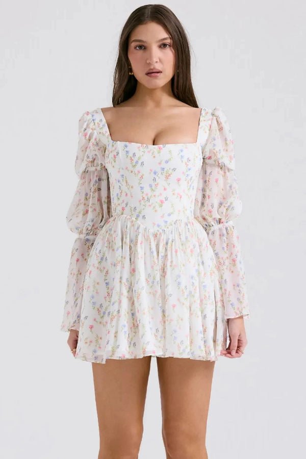 Ferelith | Women Floral Puff Long Sleeve Party Dress