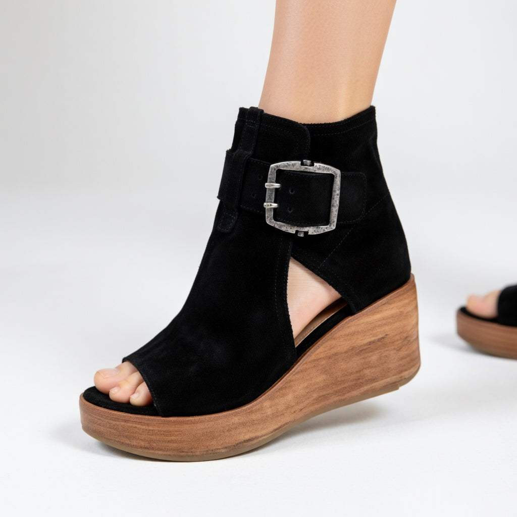 Genovefa | Women Open Toe Buckle Wedge Boots