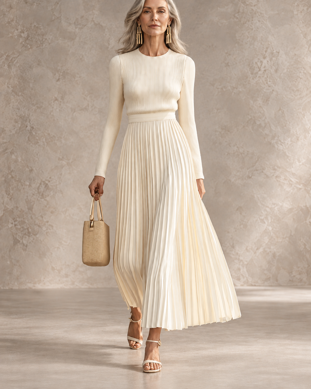 Annice | Women Ribbed Pleat Knitted Jumper Dress