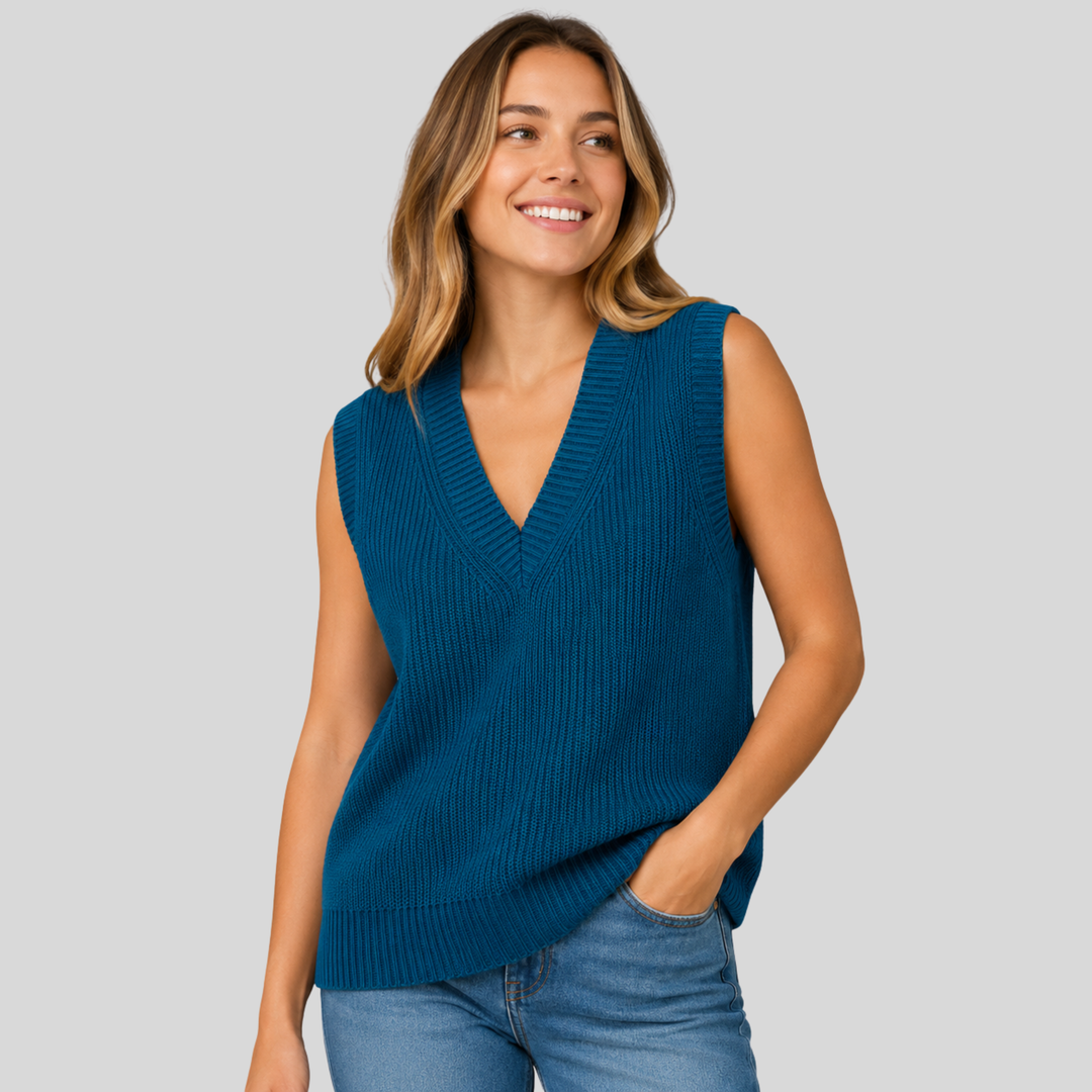 Hadewych | Women Ribbed V Neck Knitted Vest