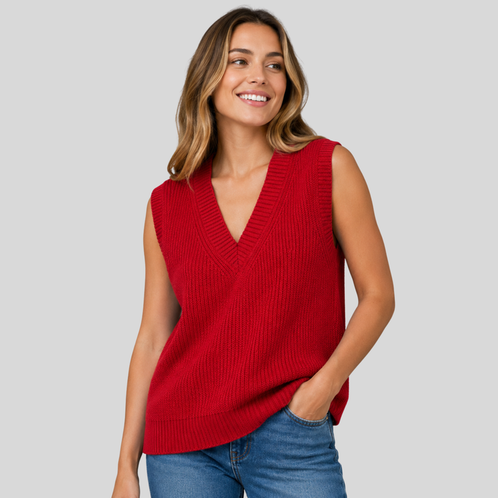 Hadewych | Women Ribbed V Neck Knitted Vest