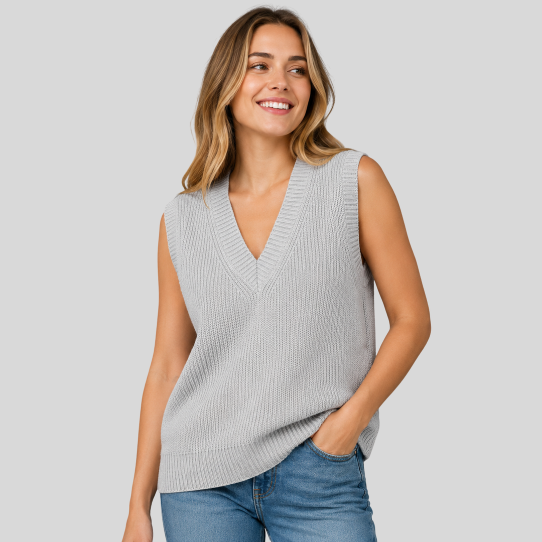 Hadewych | Women Ribbed V Neck Knitted Vest