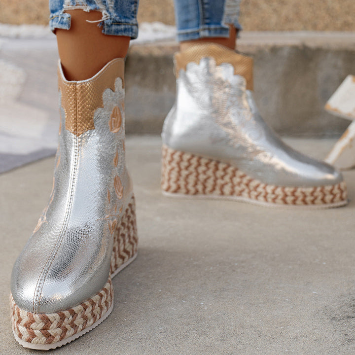 Ysmay | Women Embroidered Braid Wedge Boots