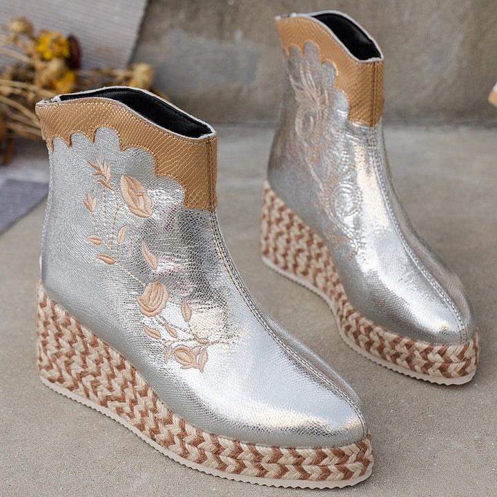 Ysmay | Women Embroidered Braid Wedge Boots