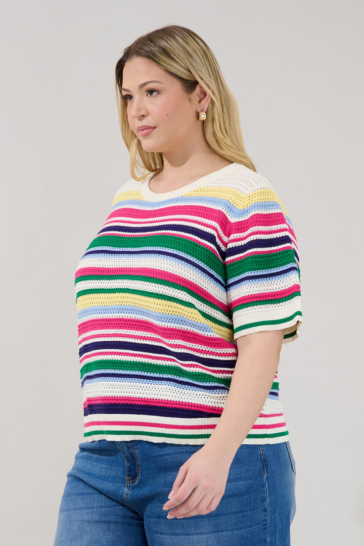 Mabli | Women Stripe Crochet Cardigan Sweater