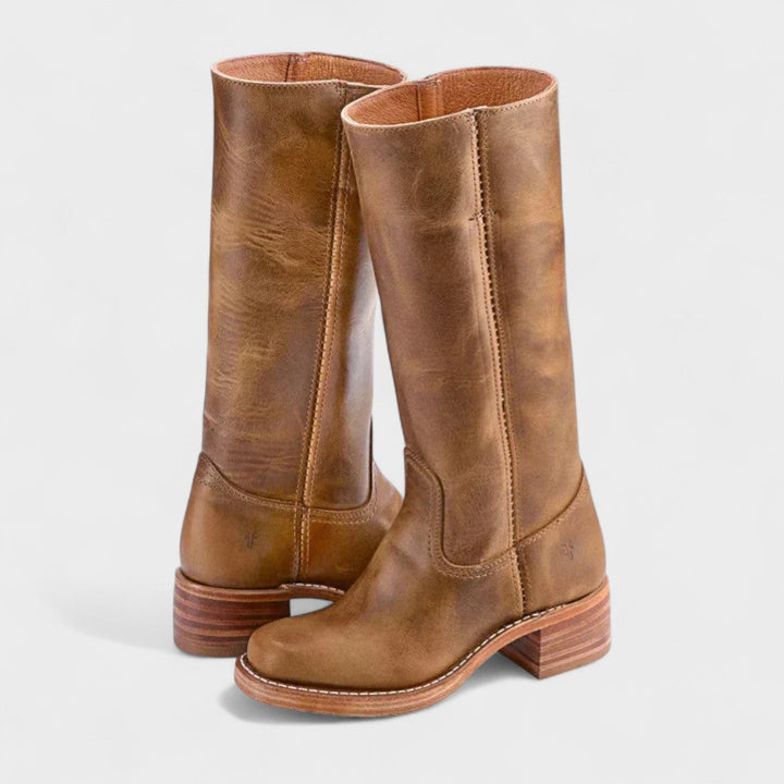 Phedra | Women Stacked Heel Steel Toe Boots