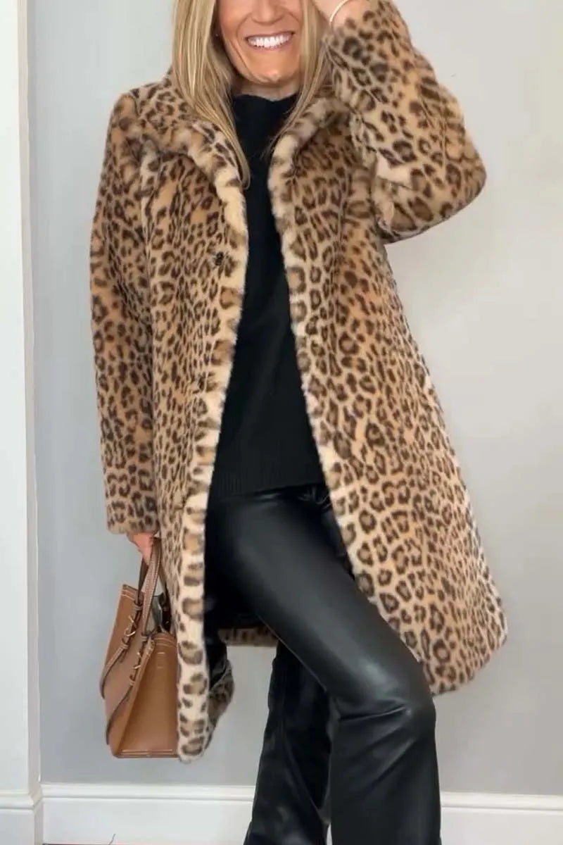 Charlie | Women's Leopard-Print Winter Coat with Plush Texture and Longline Cut