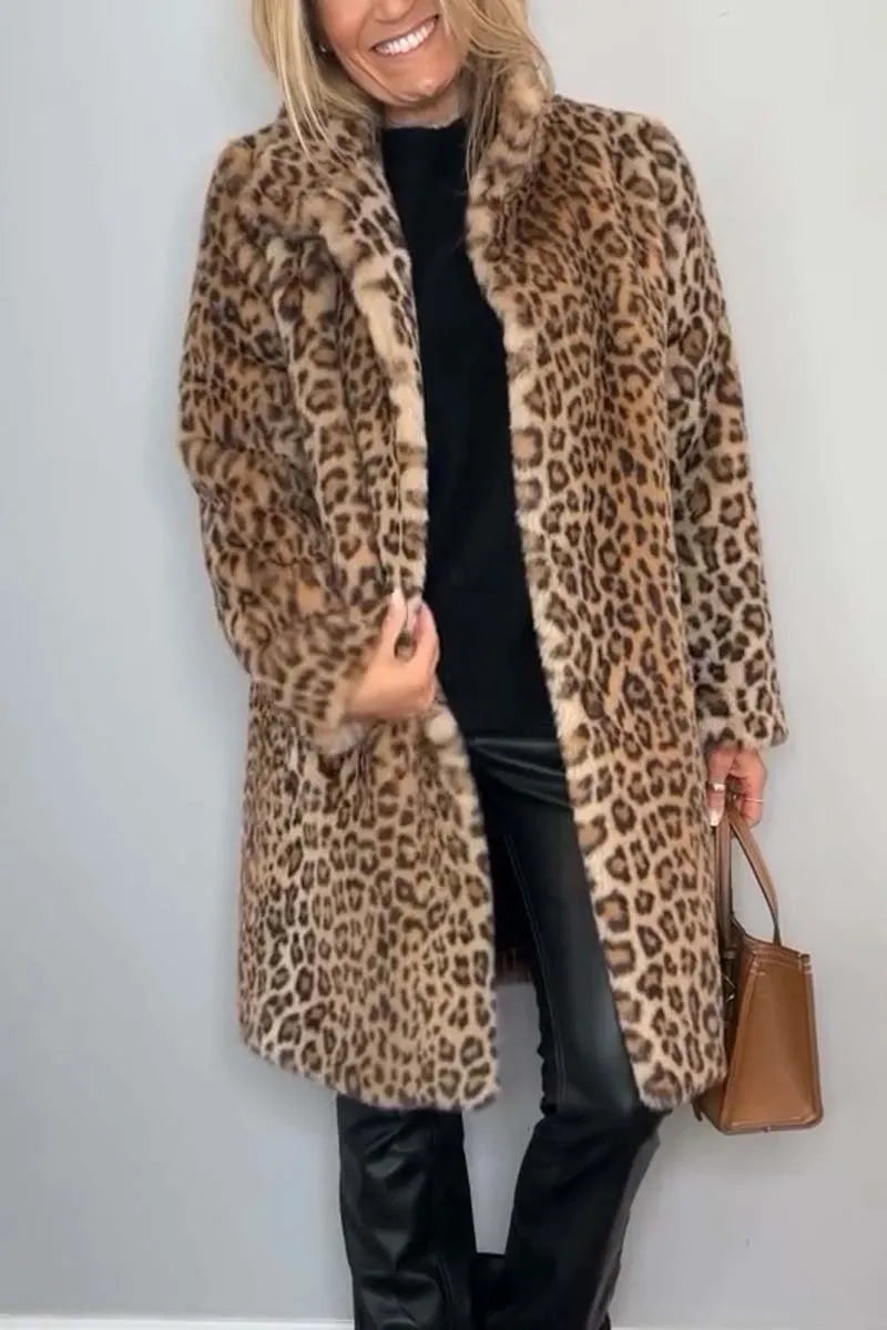 Charlie | Women's Leopard-Print Winter Coat with Plush Texture and Longline Cut