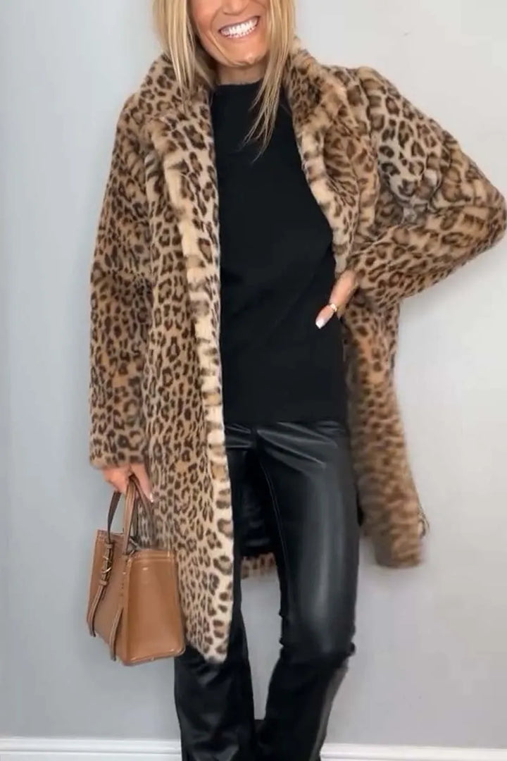 Charlie | Women's Leopard-Print Winter Coat with Plush Texture and Longline Cut