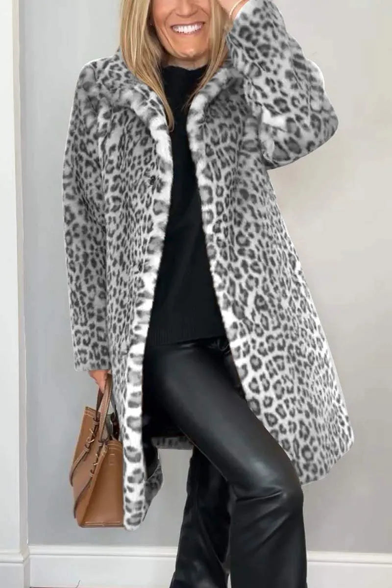 Charlie | Women's Leopard-Print Winter Coat with Plush Texture and Longline Cut