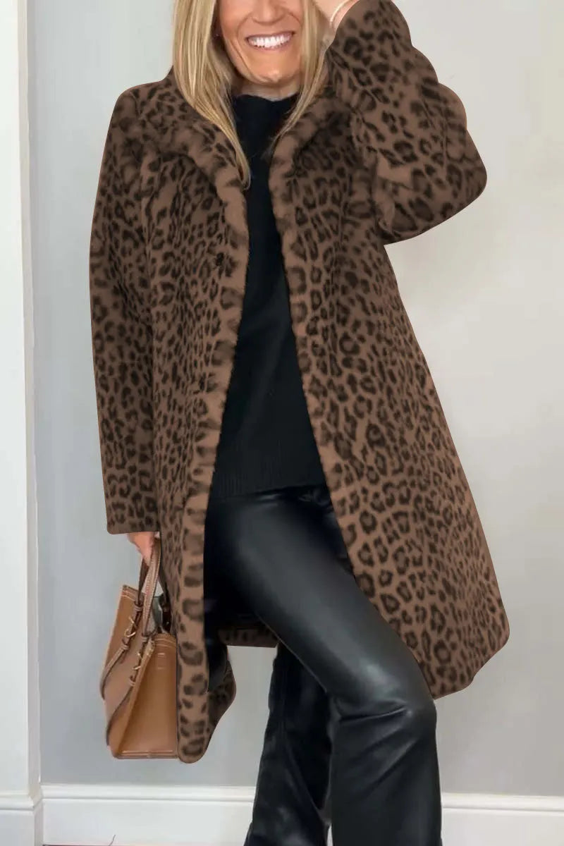 Charlie | Women's Leopard-Print Winter Coat with Plush Texture and Longline Cut