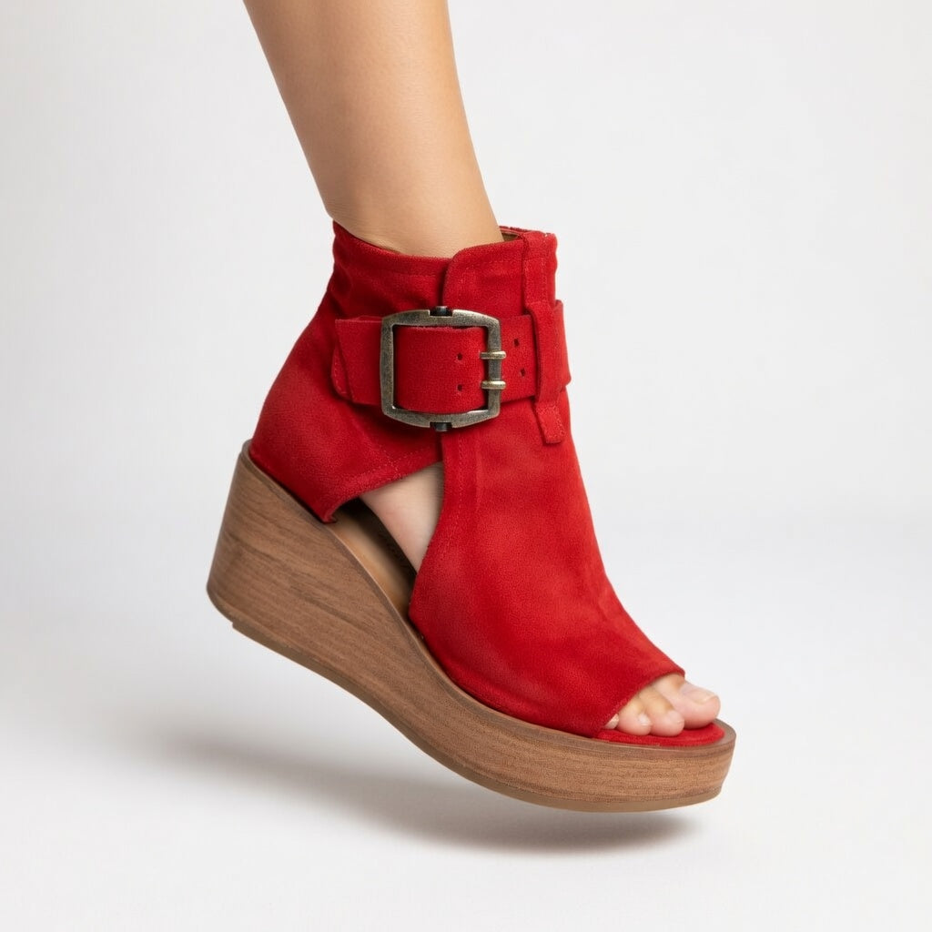 Genovefa | Women Open Toe Buckle Wedge Boots