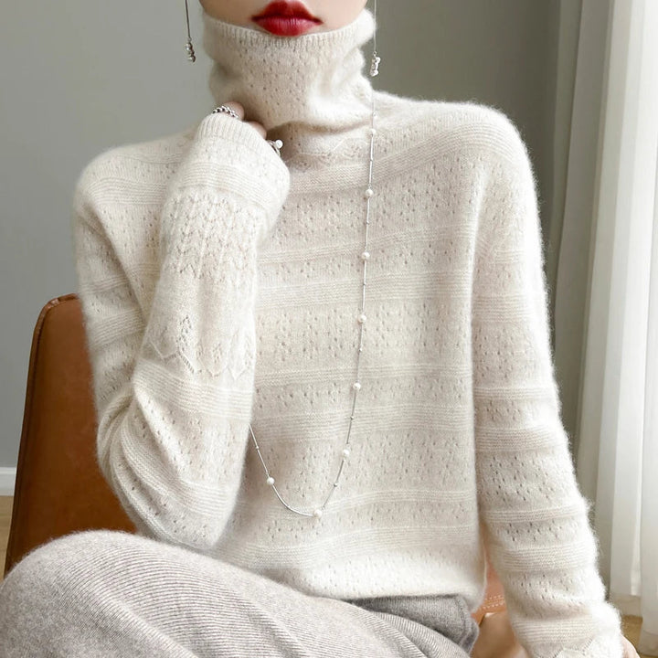 Keren | Women Pointelle Roll Neck Jumper