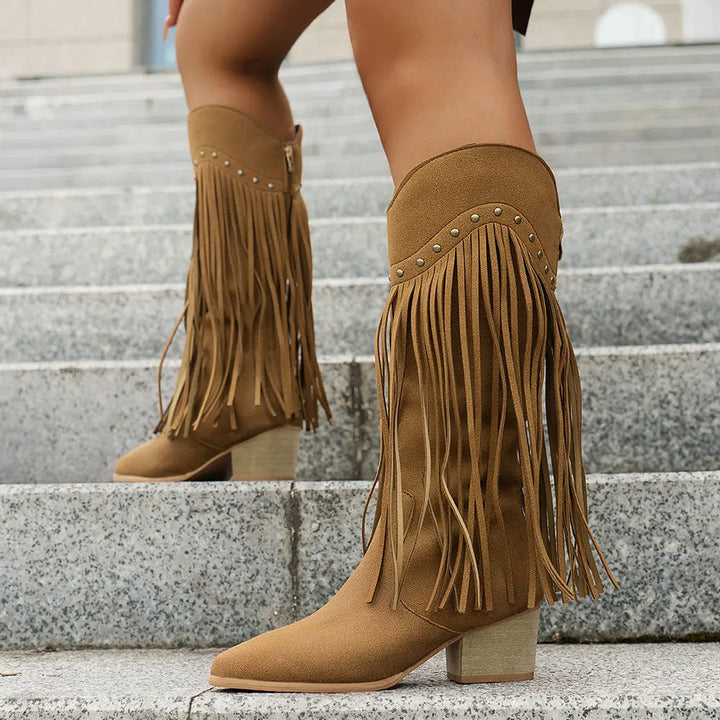 Wide Calf Western Fringe Boots