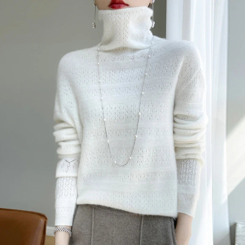 Keren | Women Pointelle Roll Neck Jumper