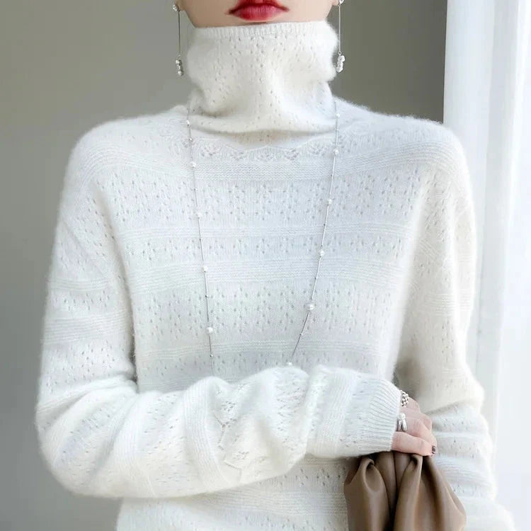 Keren | Women Pointelle Roll Neck Jumper