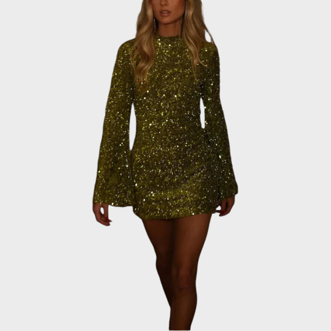 Ceara | Women Sequin Mock Neck Long Sleeve Party Dress