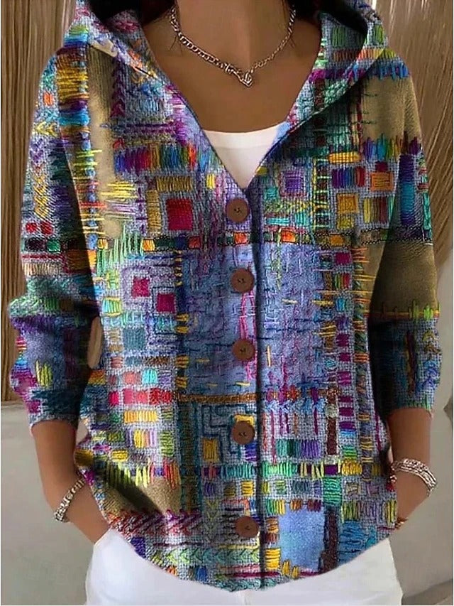 Halcyon | Women Hooded Geometric Long Cardigan
