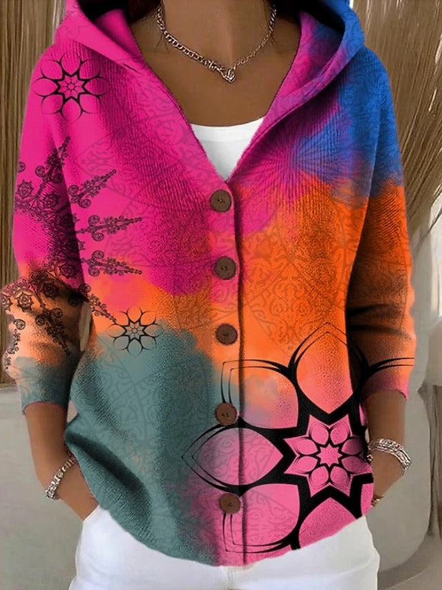 Halcyon | Women Hooded Geometric Long Cardigan