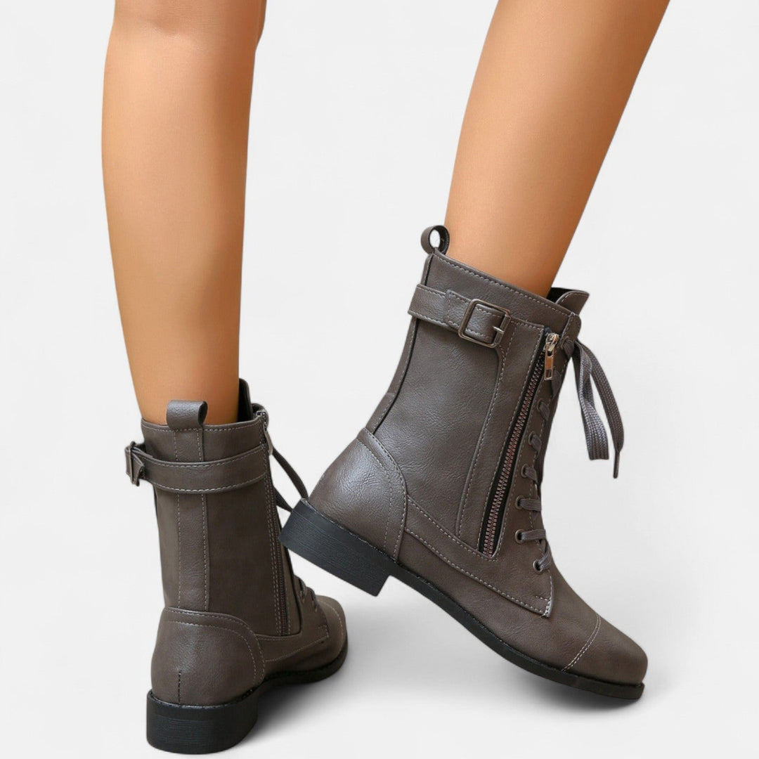 Bertilde | Women Lace Zip Black Combat Boots