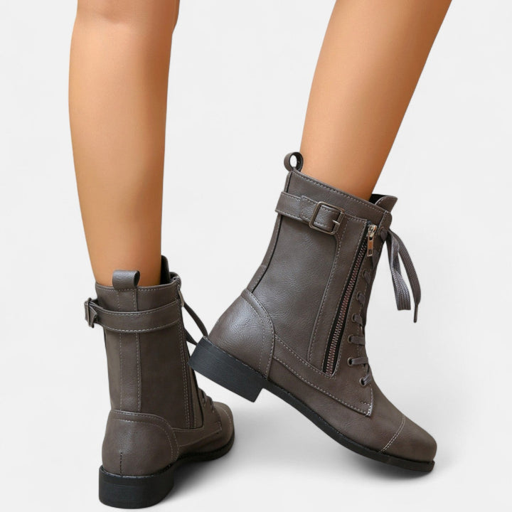 Bertilde | Women Lace Zip Black Combat Boots