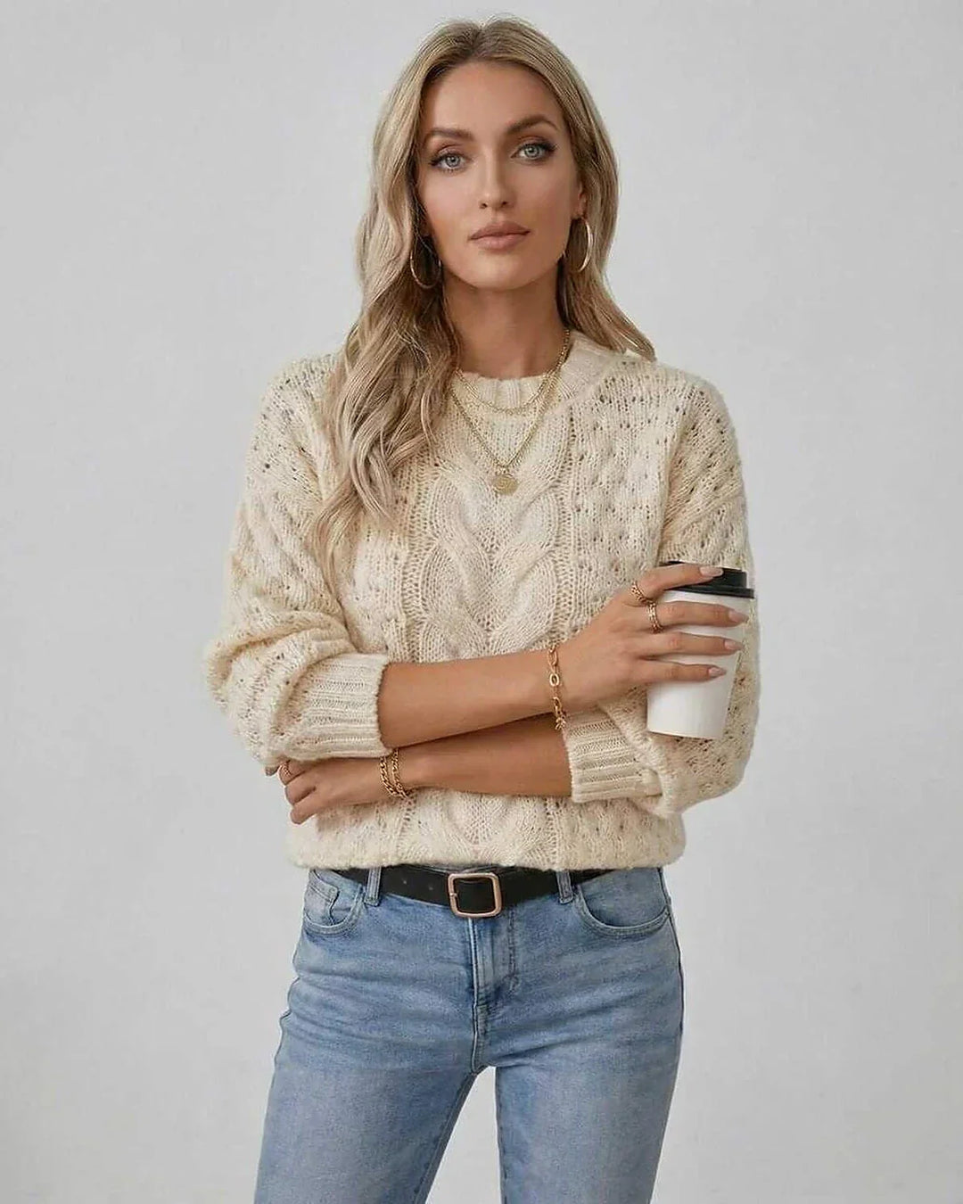 Rhianwen | Women Cable Knit Cardigan Sweater