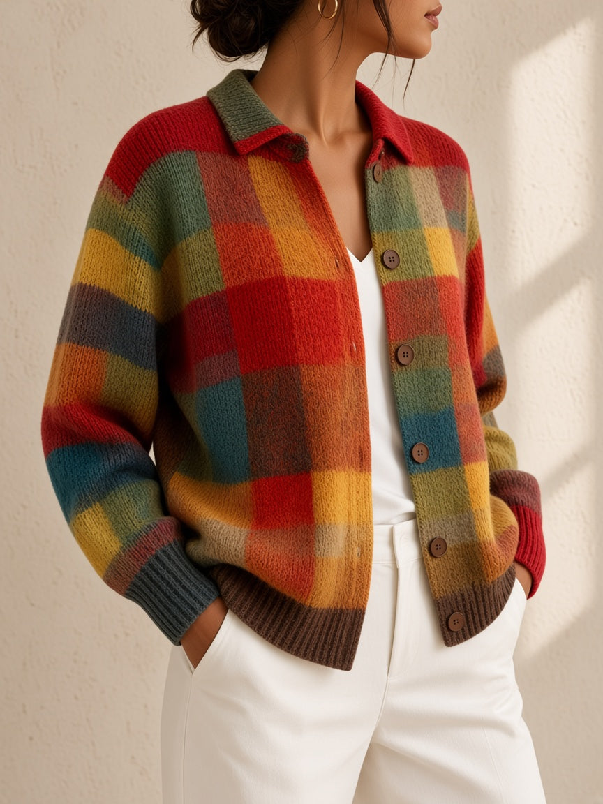 Eglantine | Women Plaid Button Cardigan Sweater