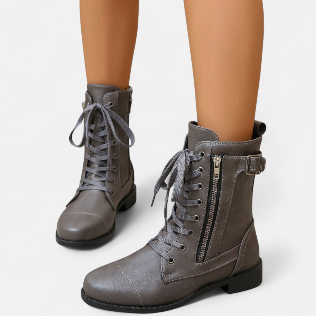 Bertilde | Women Lace Zip Black Combat Boots