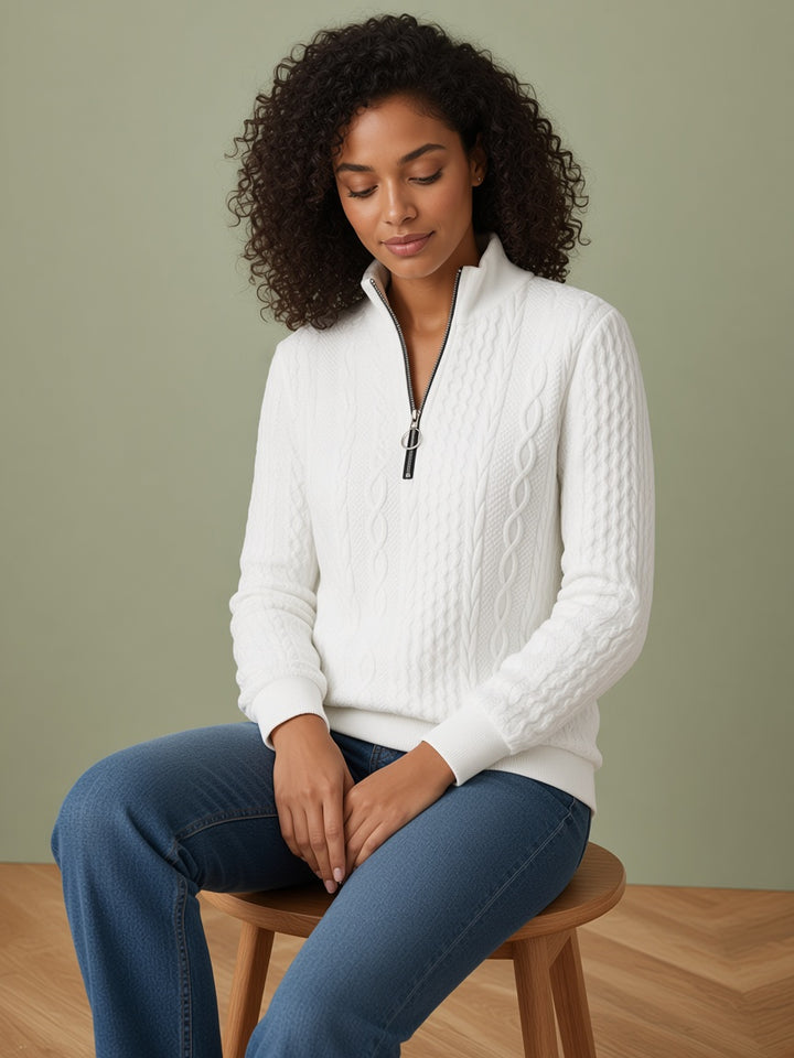 Gunhild | Women Cable Quarter Zip Cardigan Sweater