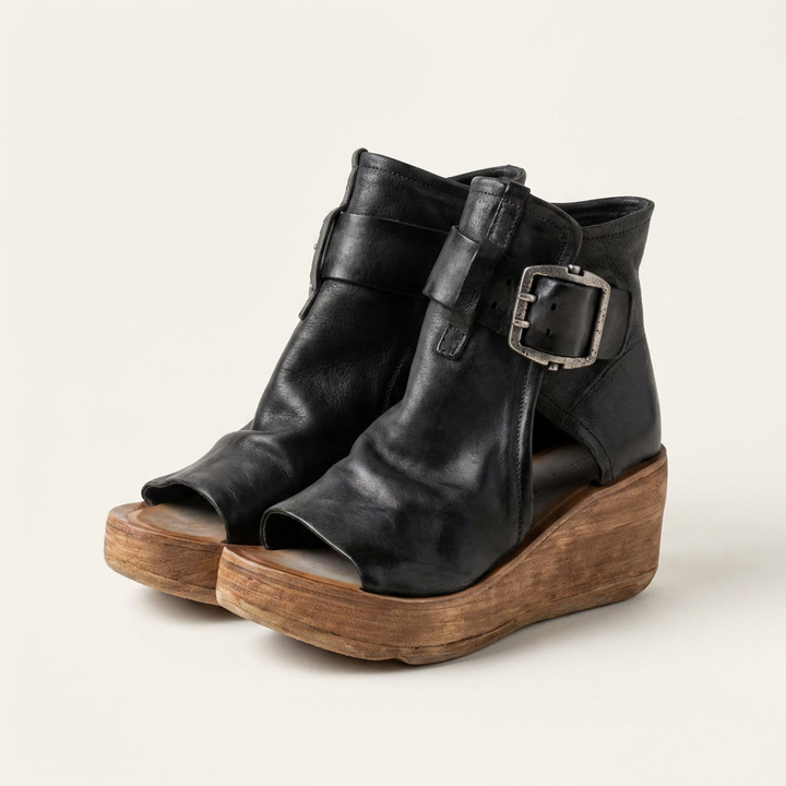 Ingibjorg | Women Peep Toe Buckle Wedge Boots