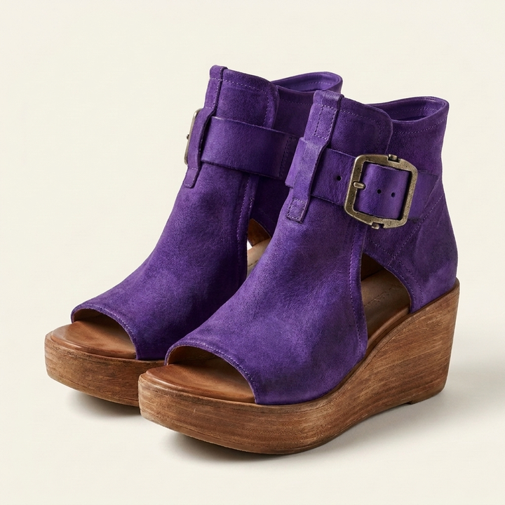 Ingibjorg | Women Peep Toe Buckle Wedge Boots