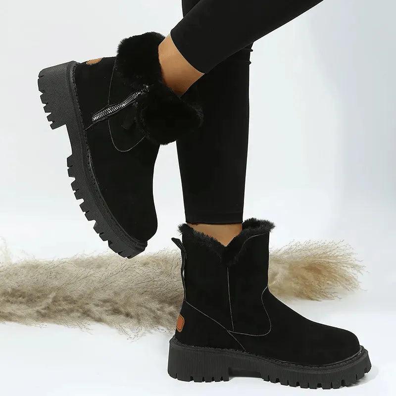 Ela | Women Fur Cuff Platform Boots