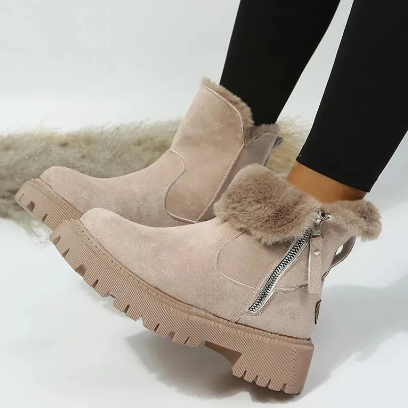 Ela | Women Fur Cuff Platform Boots