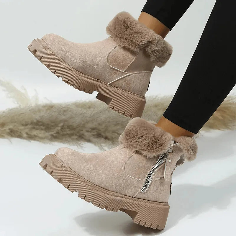 Ela | Women Fur Cuff Platform Boots