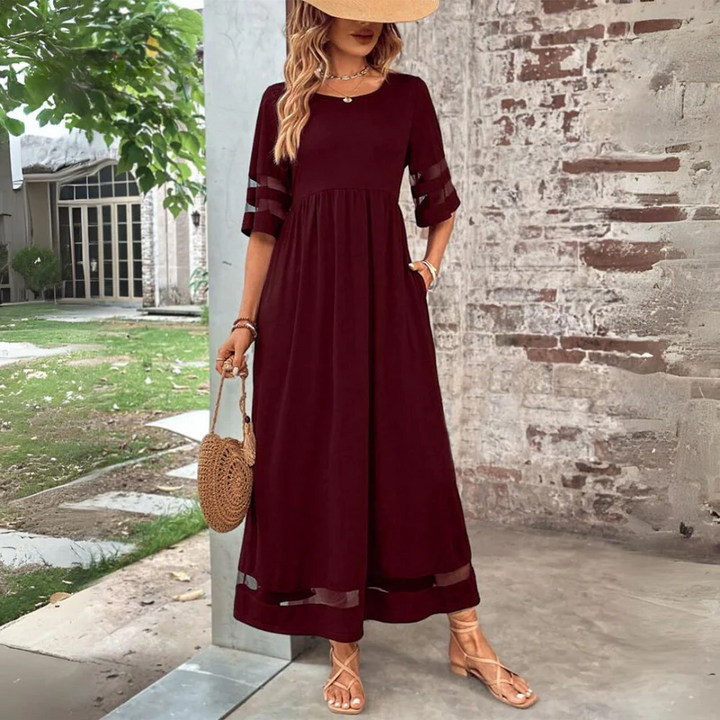 Nilla | Women Mesh Panel Black Maxi Dress With Sleeves