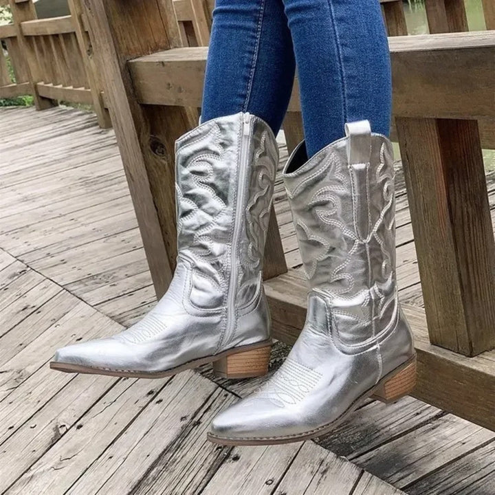 Hodierna | Women Stitched Western Sparkly Boots