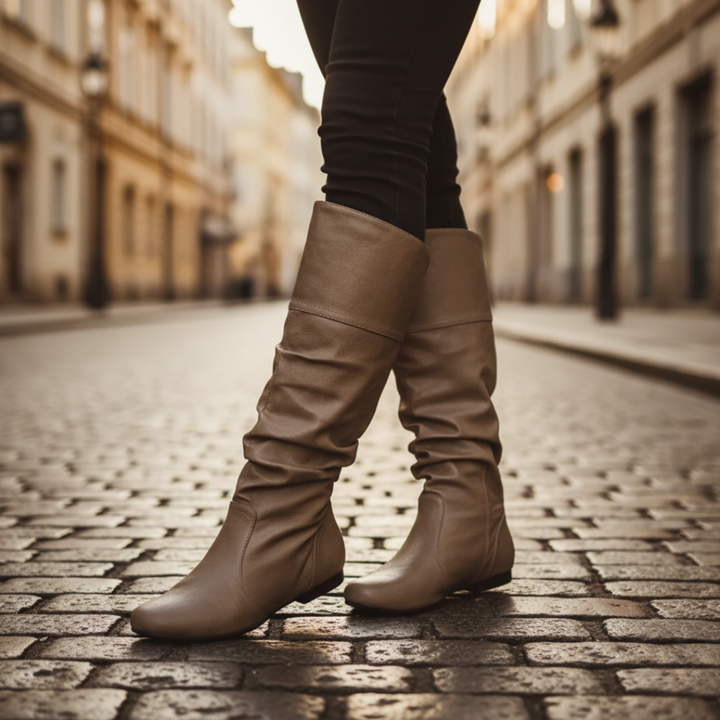 Harrietta | Women Slouch Shaft Black Combat Boots