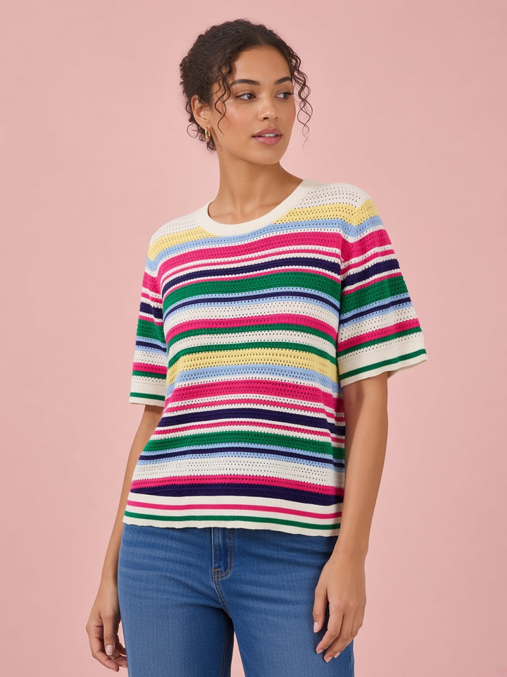 Mabli | Women Stripe Crochet Cardigan Sweater